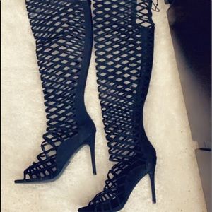 Caged peep toe over the knee Boots